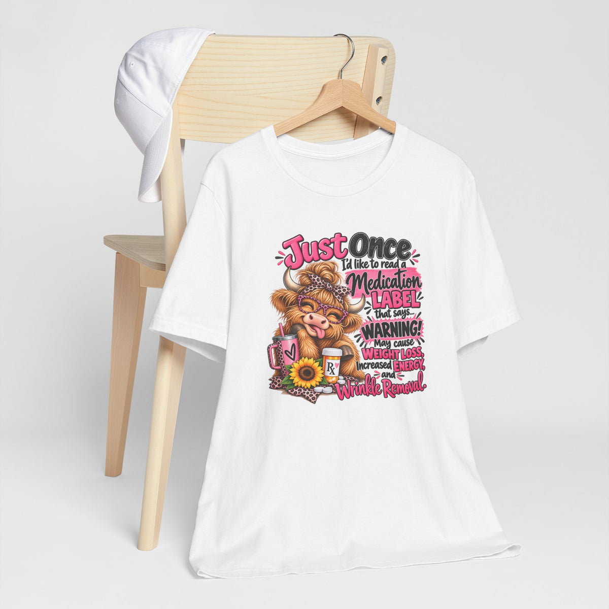 Funny Medication Label Highland Cow Graphic Tee