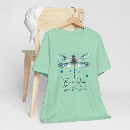 Inspirational Dragonfly Tee with watercolor dragonfly design on soft Bella Canvas unisex shirt