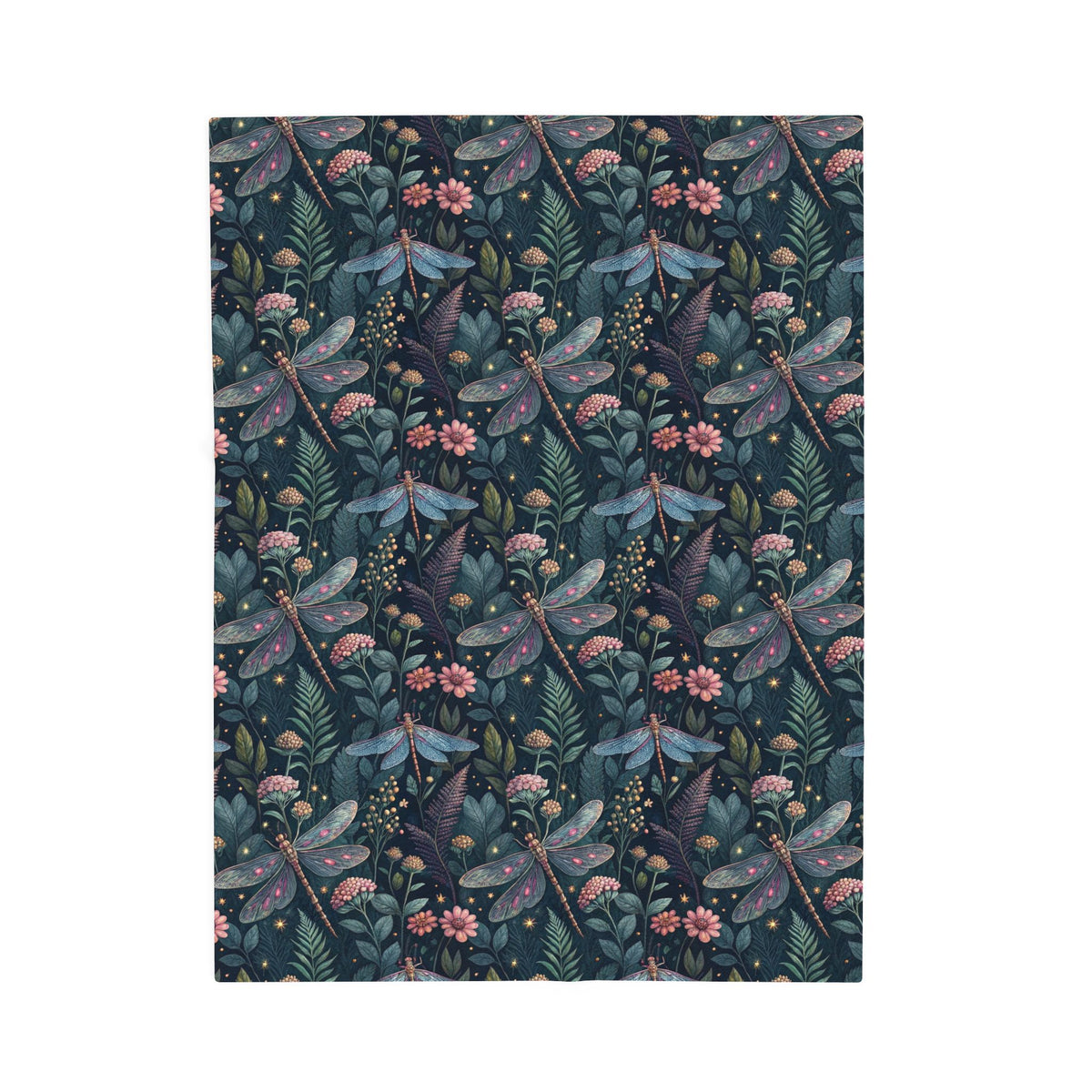 Velveteen Plush Blanket — Dark Botanical Dragonfly Throw
