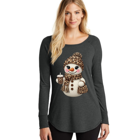 Snowy Sips & Leopard Drips Long Sleeve Shirt
