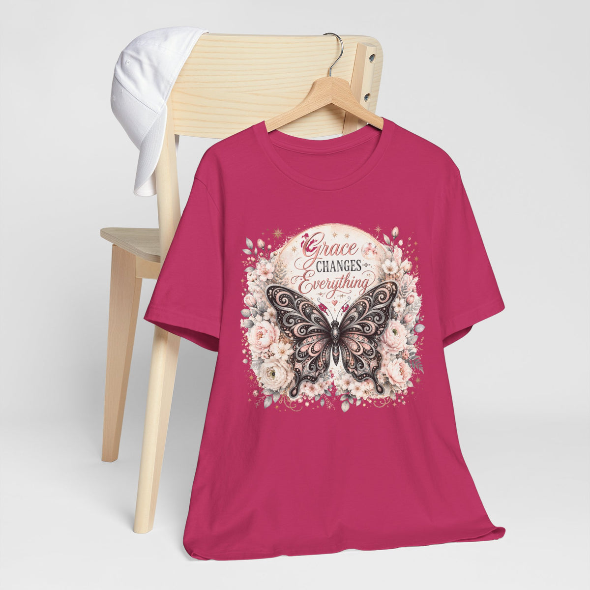 Grace Changes Everything Butterfly Graphic Tee | Inspirational Floral Christian Shirt | Women's Faith T-Shirt