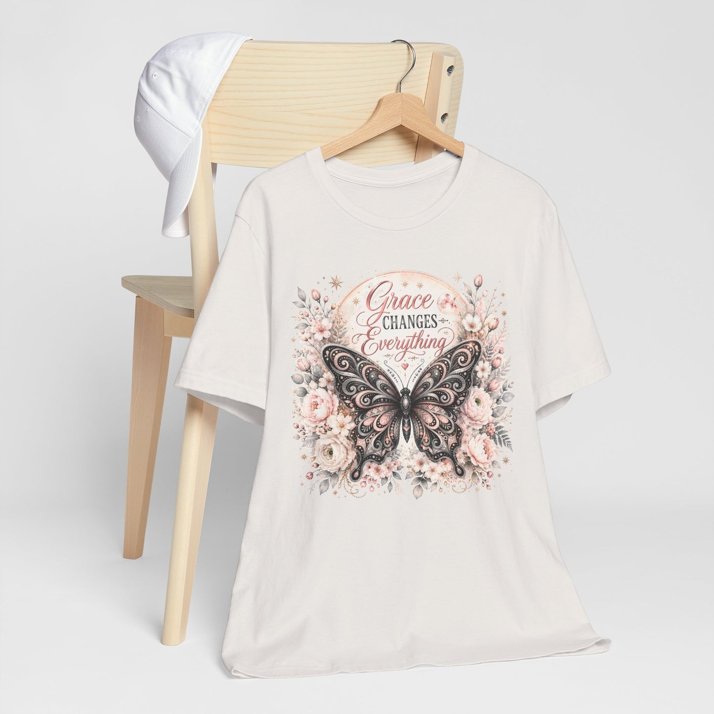 Grace Changes Everything Butterfly Graphic Tee | Inspirational Floral Christian Shirt | Women's Faith T-Shirt
