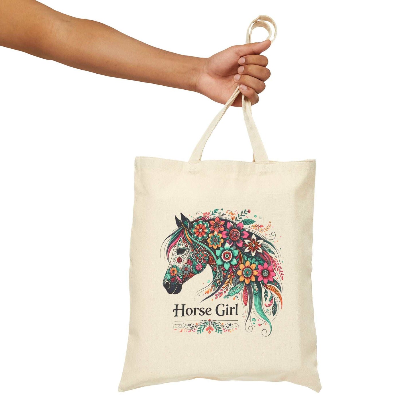 Horse Girl Floral Canvas Tote Bag