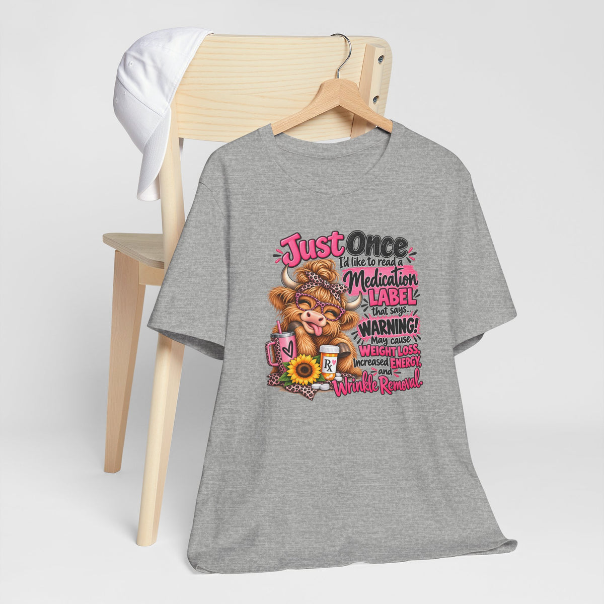 Funny Medication Label Highland Cow Graphic Tee