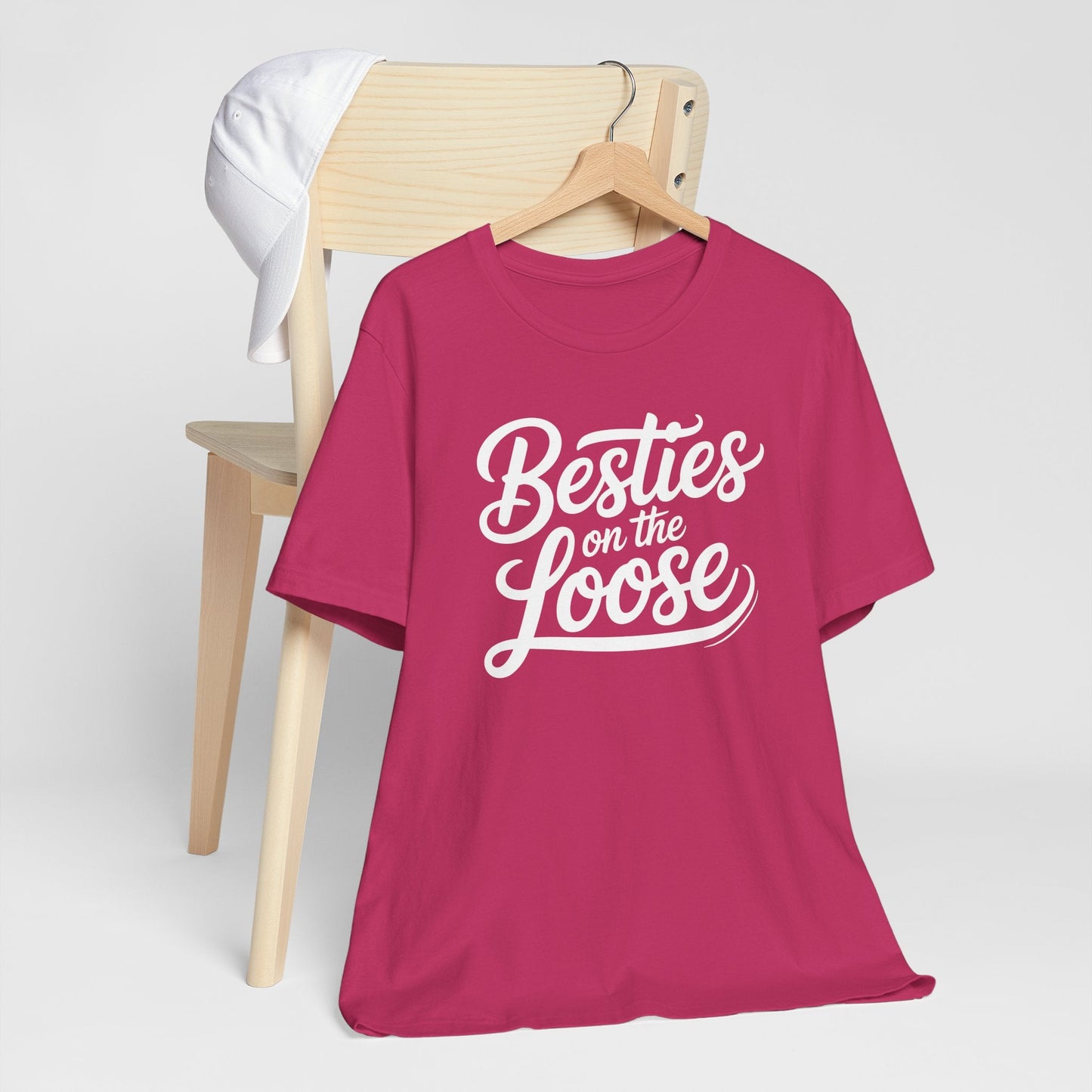 Woman wearing Besties on the Loose Tee showing friendship and adventure spirit