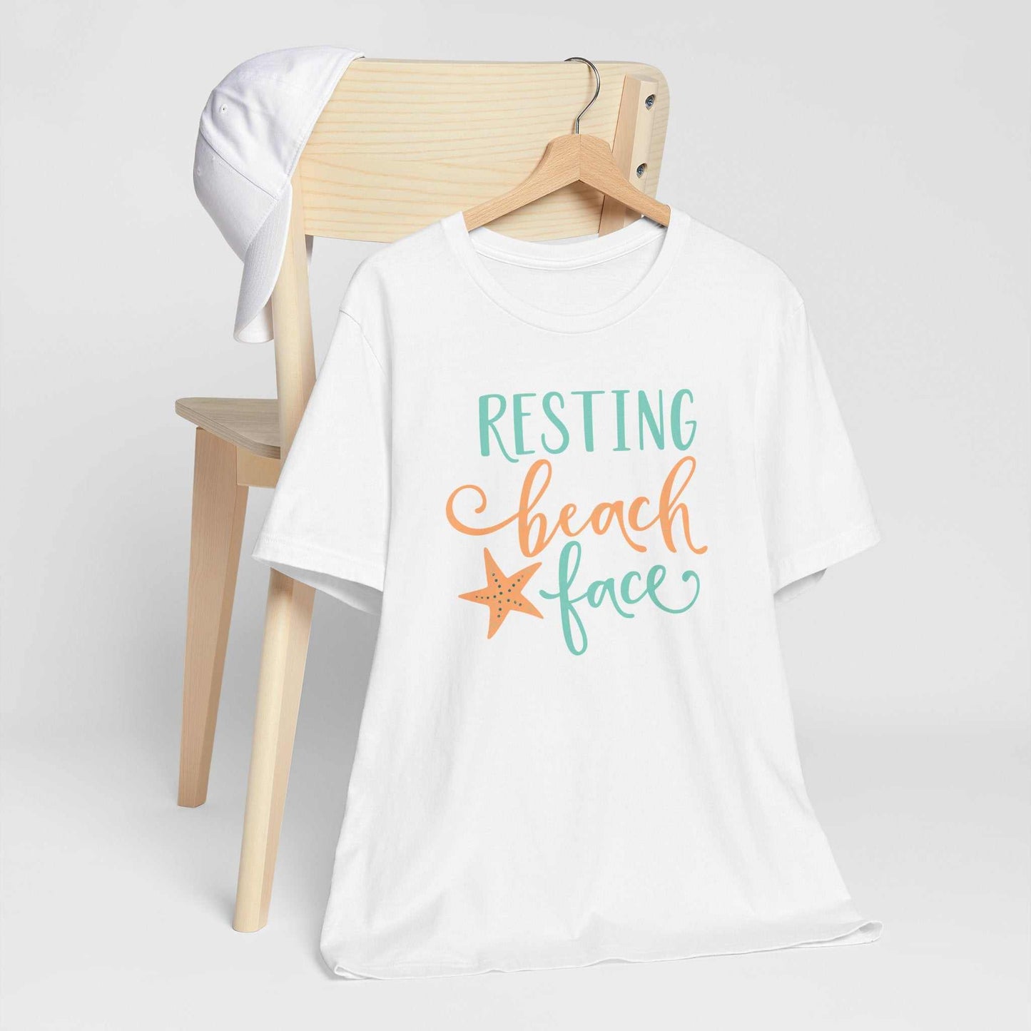 Resting Beach Face graphic tee in soft coastal colors on Bella + Canvas 3001 unisex shirt