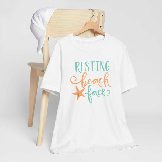 Resting Beach Face graphic tee in soft coastal colors on Bella + Canvas 3001 unisex shirt