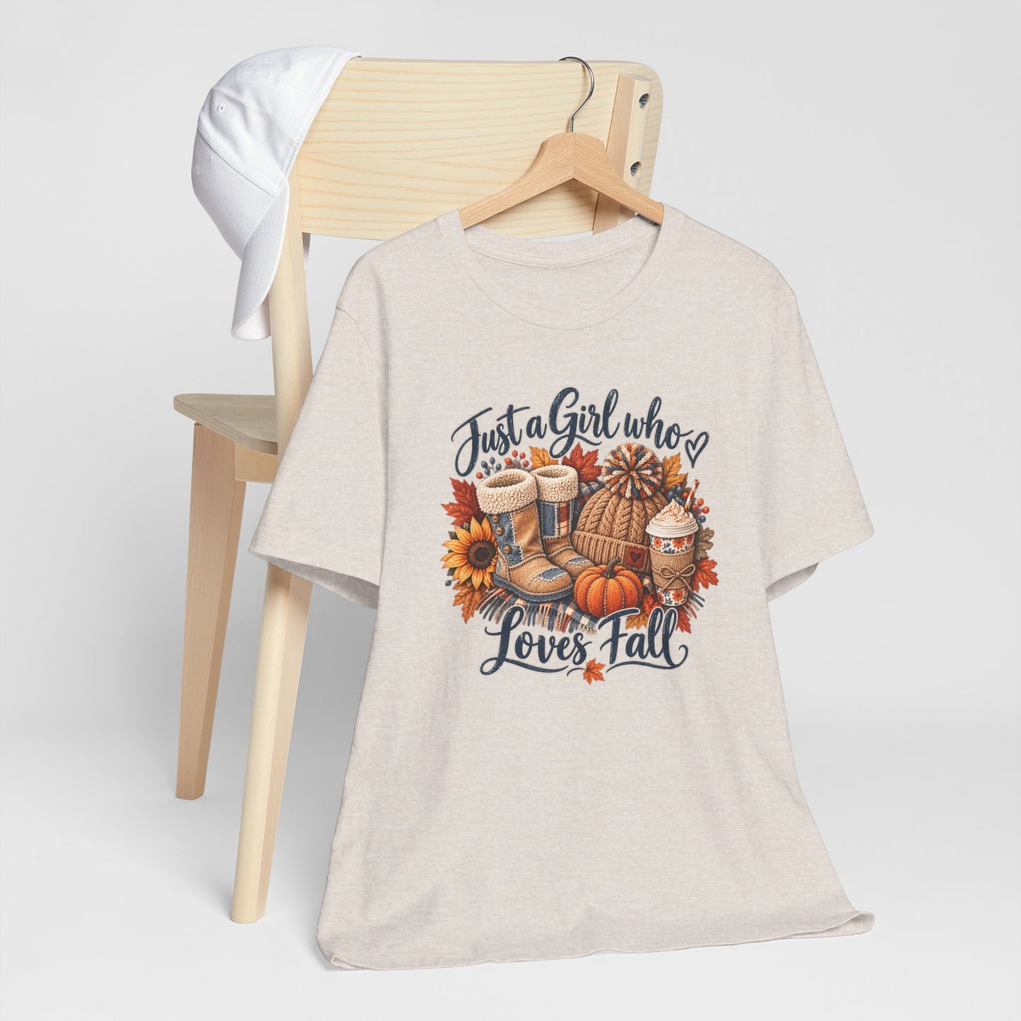 Just a Girl Who Loves Fall T-Shirt — Autumn Pumpkin & Cozy Coffee Tee