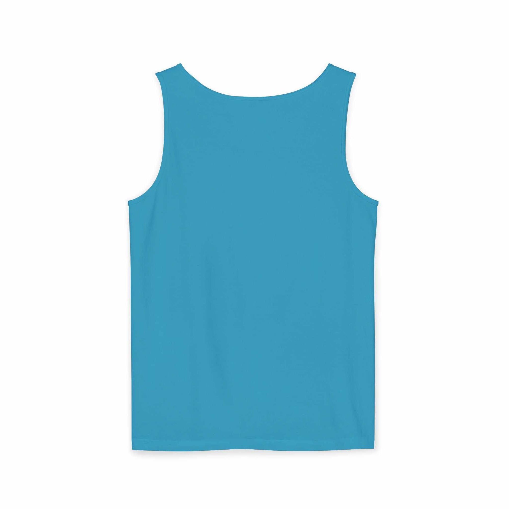 Patriotic watercolor flower tank top with indigo and rust floral design on soft cotton