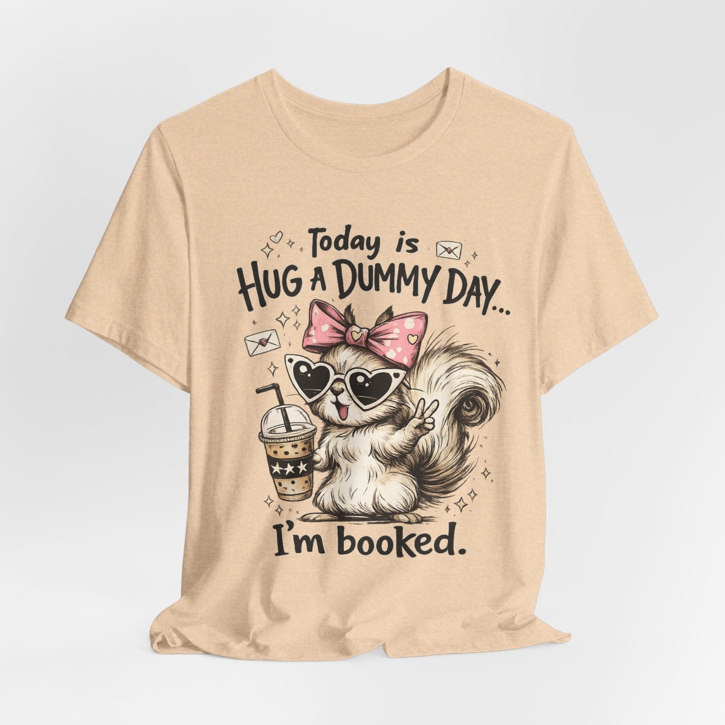 Hug a Dummy Day Funny Squirrel Shirt – Sassy Women’s Graphic Tee with Coffee Cartoon Design