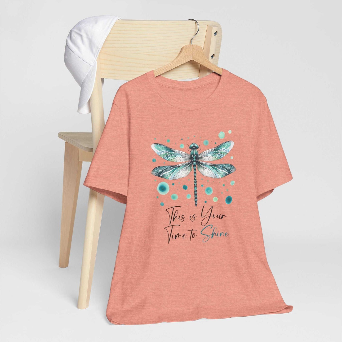 Dragonfly Tee with watercolor dragonfly design on soft Bella Canvas 3001 unisex shirt