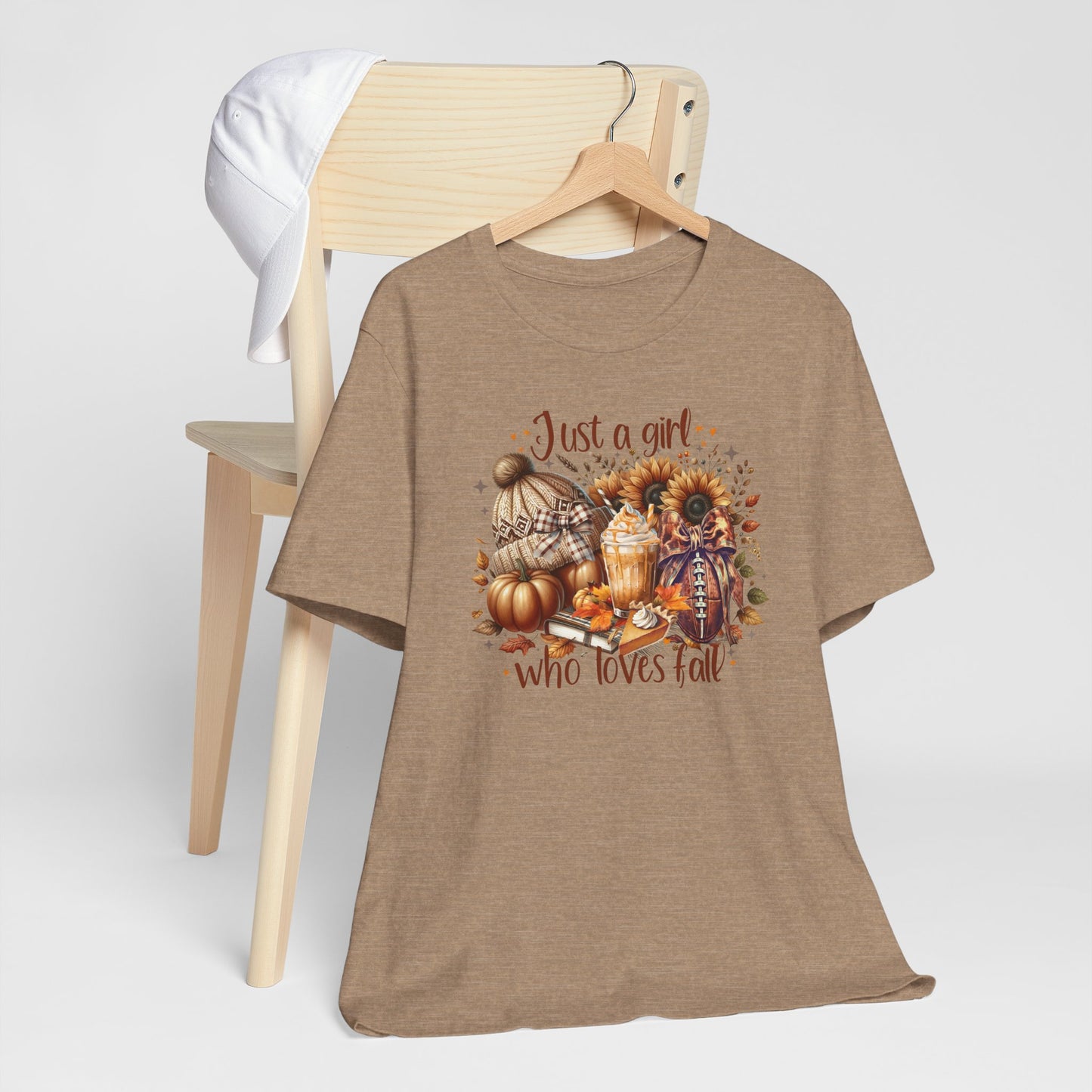 Just a Girl Who Loves Fall Tee – Football & Pumpkin Spice Shirt