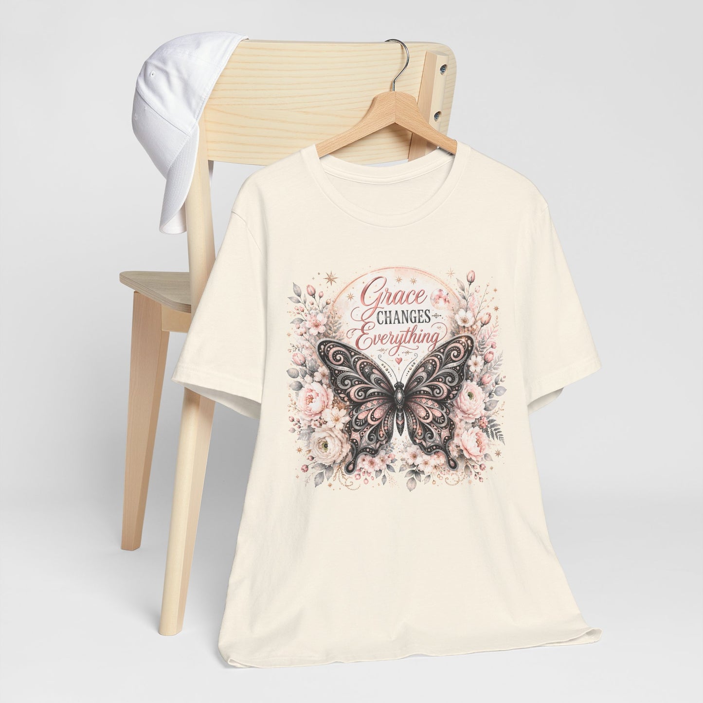 Grace Changes Everything Butterfly Graphic Tee | Inspirational Floral Christian Shirt | Women's Faith T-Shirt