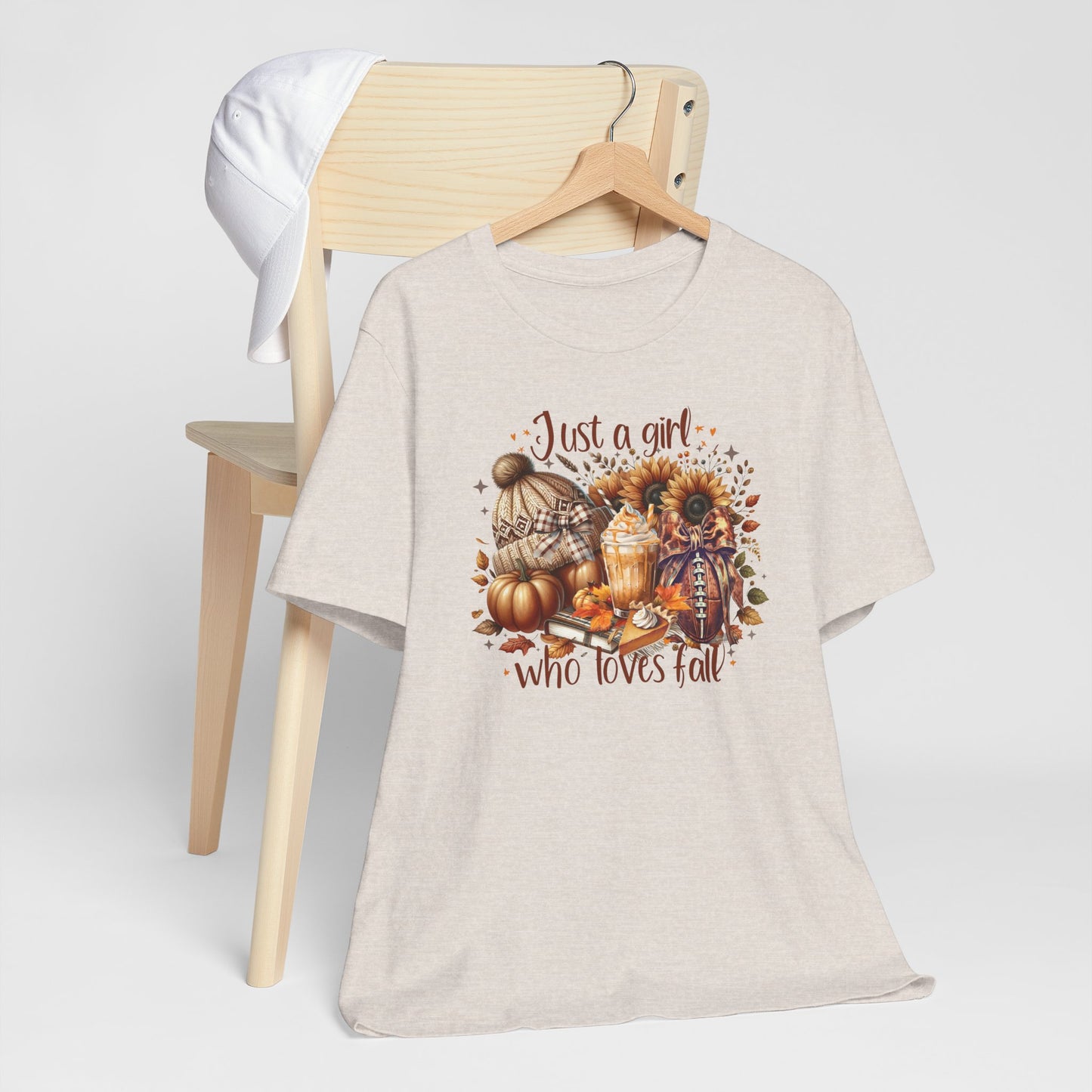 Just a Girl Who Loves Fall Tee – Football & Pumpkin Spice Shirt