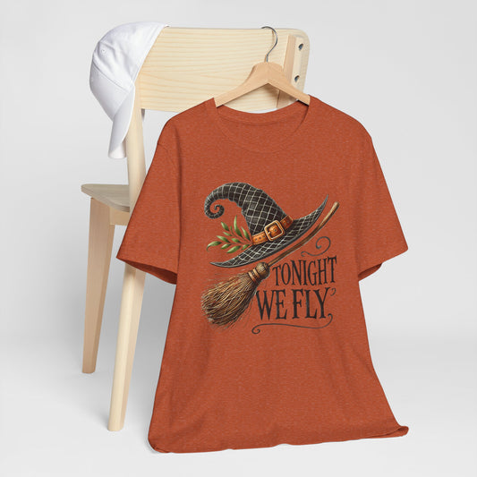 Tonight We Fly Witch Hat & Broom Halloween T‑Shirt