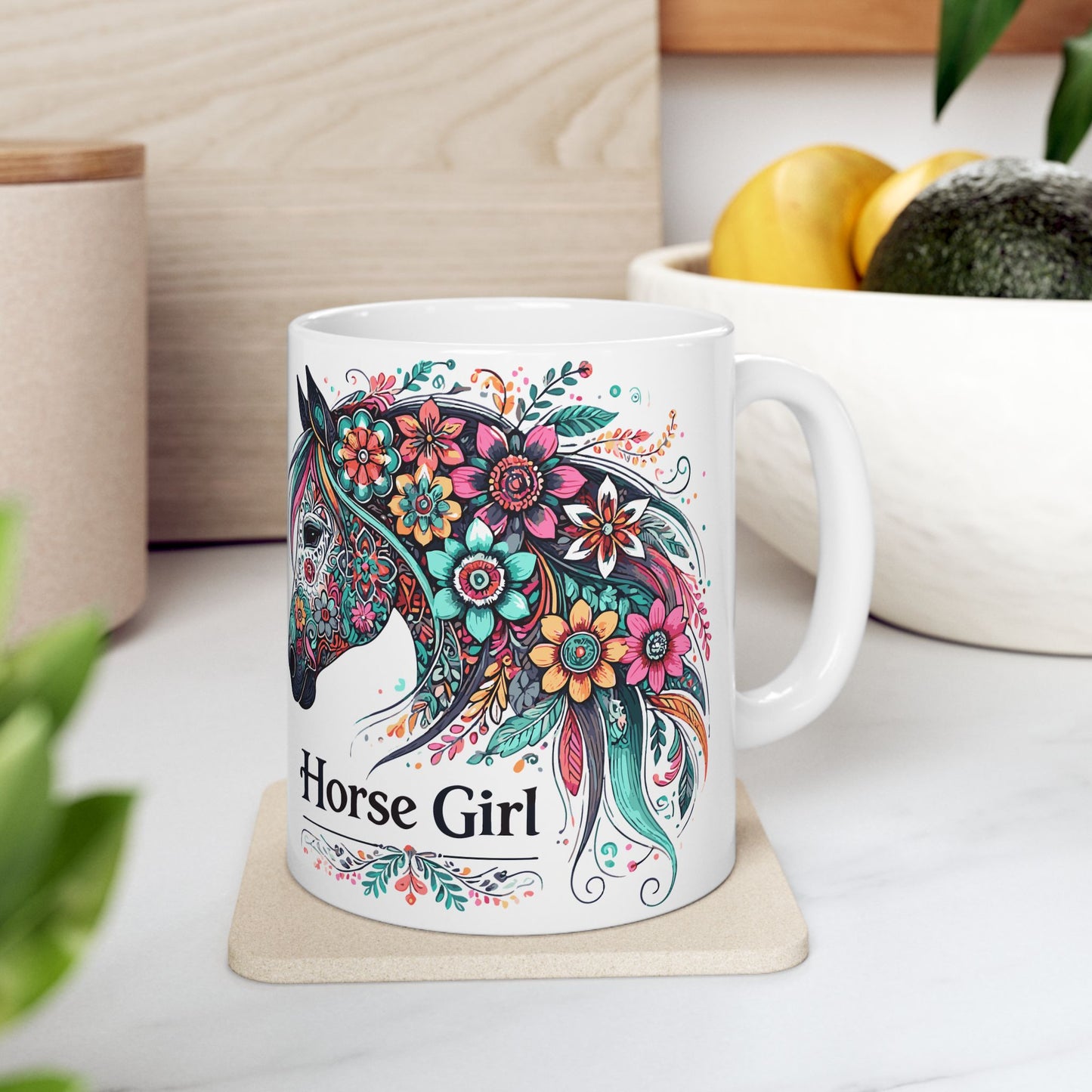 Floral Horse Ceramic Mug — Colorful Boho Horse Head Coffee Cup (11oz & 15oz)