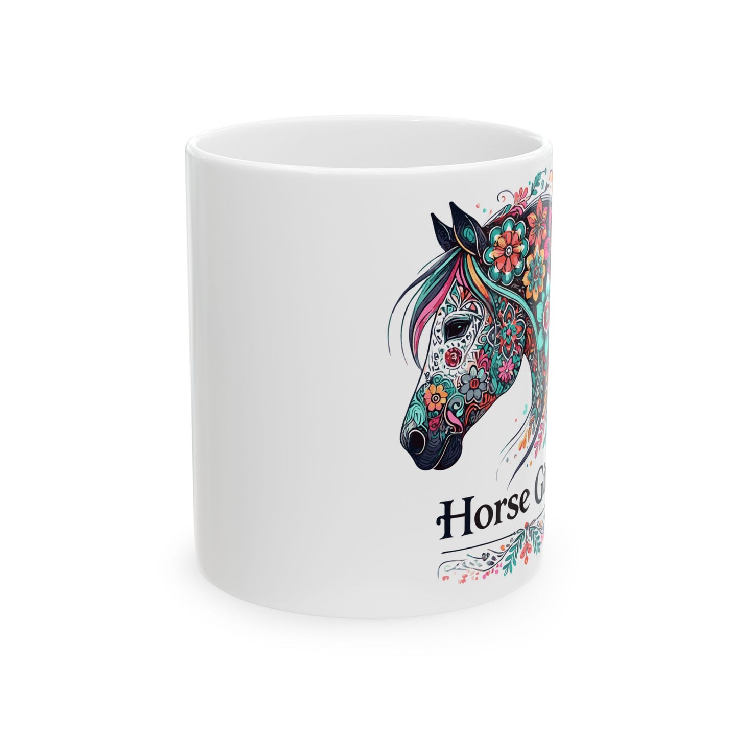 Floral Horse Ceramic Mug — Colorful Boho Horse Head Coffee Cup (11oz & 15oz)