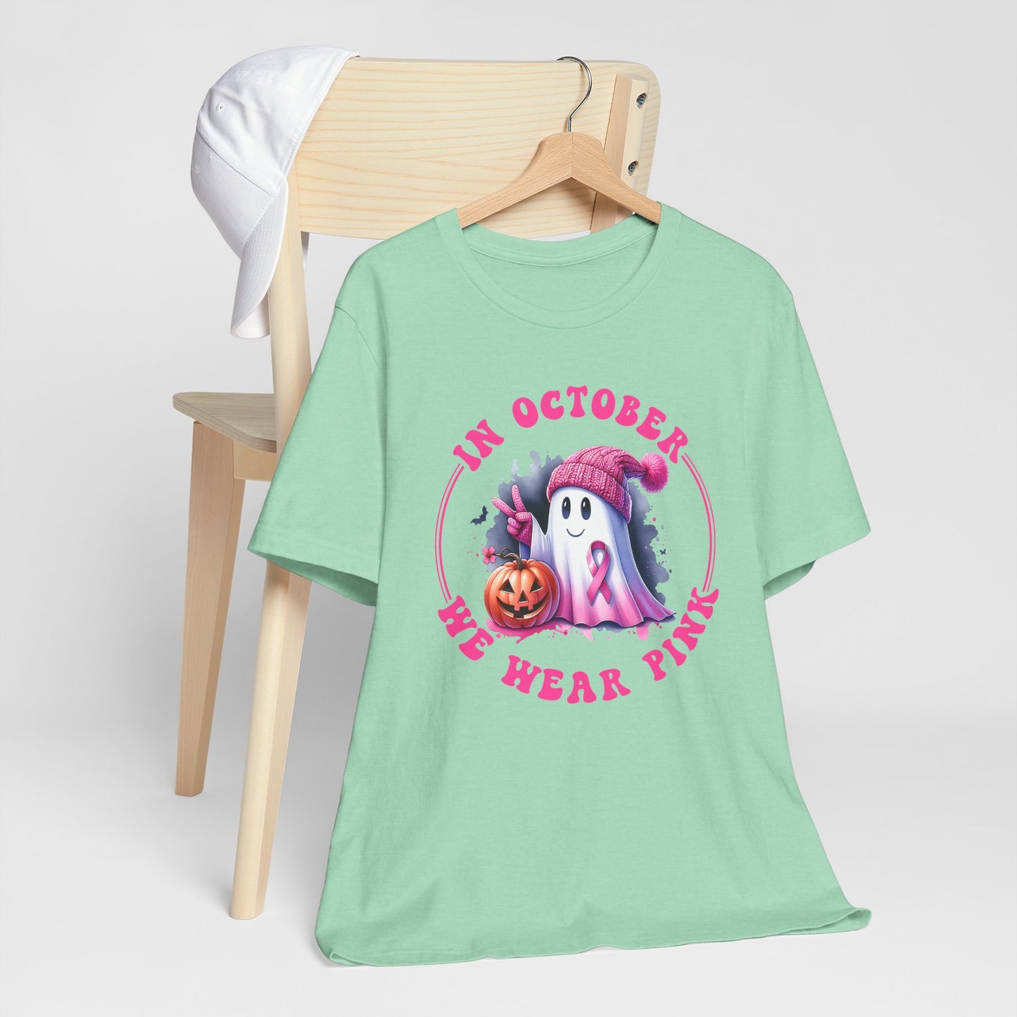 In October We Wear Pink Breast Cancer Awareness Halloween Tee