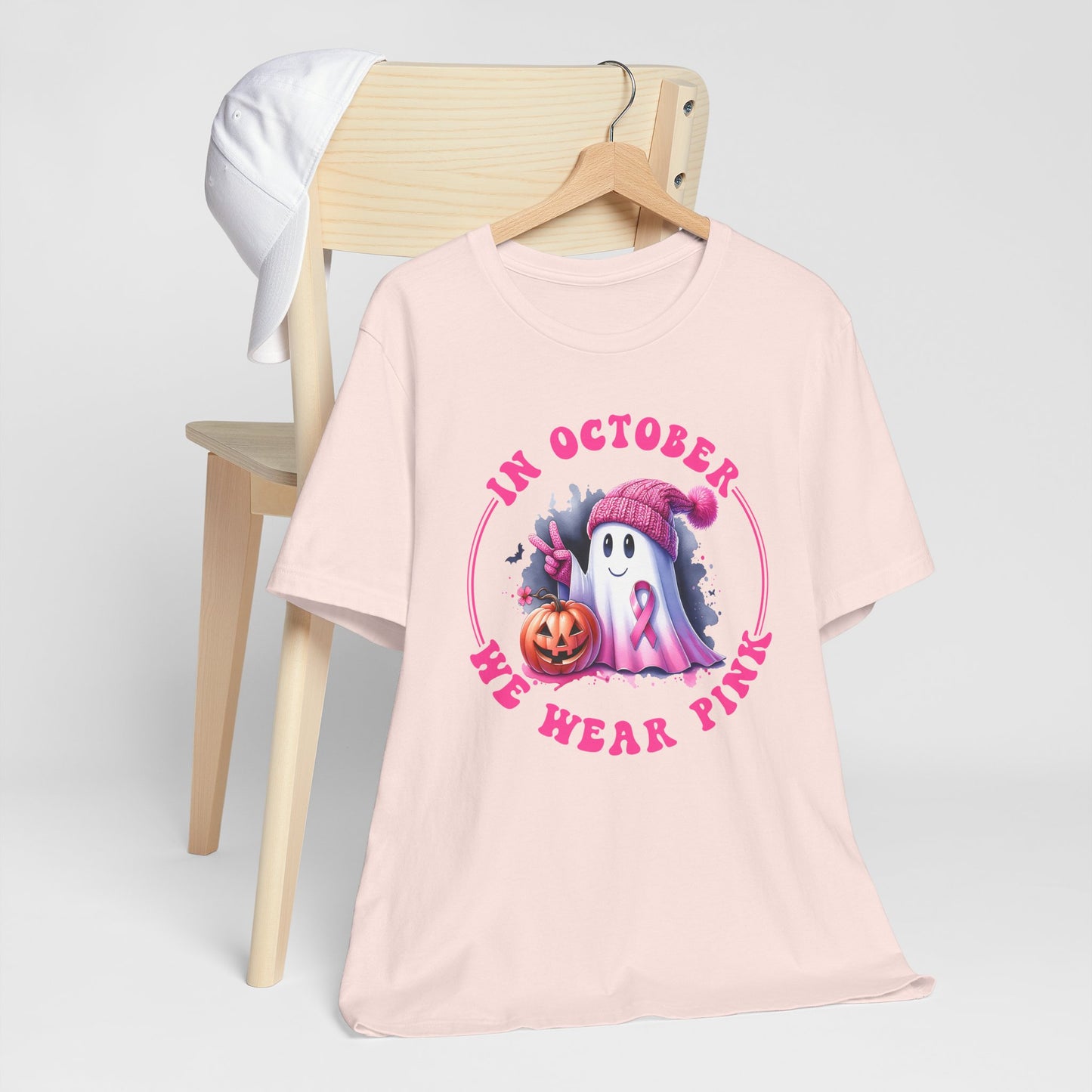 In October We Wear Pink Breast Cancer Awareness Halloween Tee