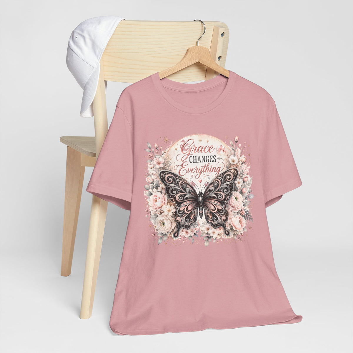Grace Changes Everything Butterfly Graphic Tee | Inspirational Floral Christian Shirt | Women's Faith T-Shirt
