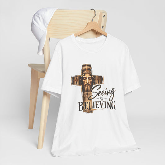 Seeing Is Believing Cross Christian T-Shirt | Shroud Inspired