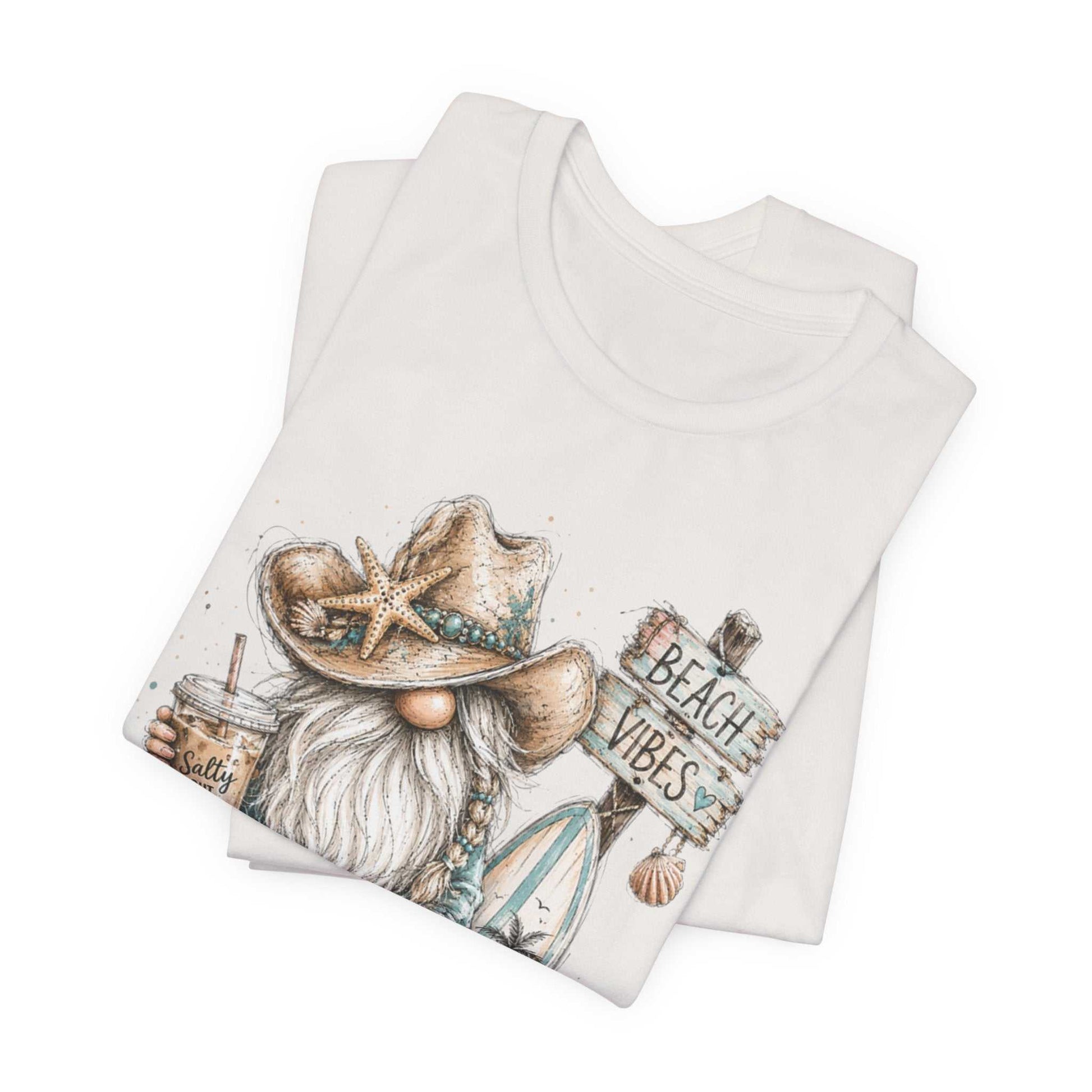 Coastal Cowgirl Beach Gnome shirt with turquoise accents, cowboy boots, seashells, and watercolor style for summer beach lovers