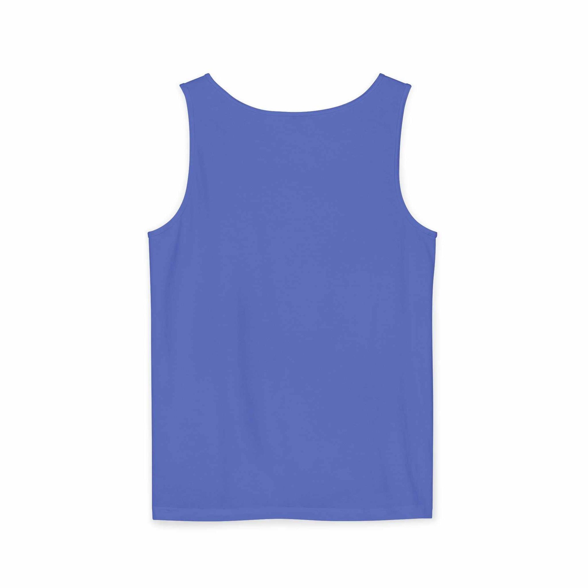 Patriotic watercolor flower tank top with indigo and rust floral graphic on soft cotton