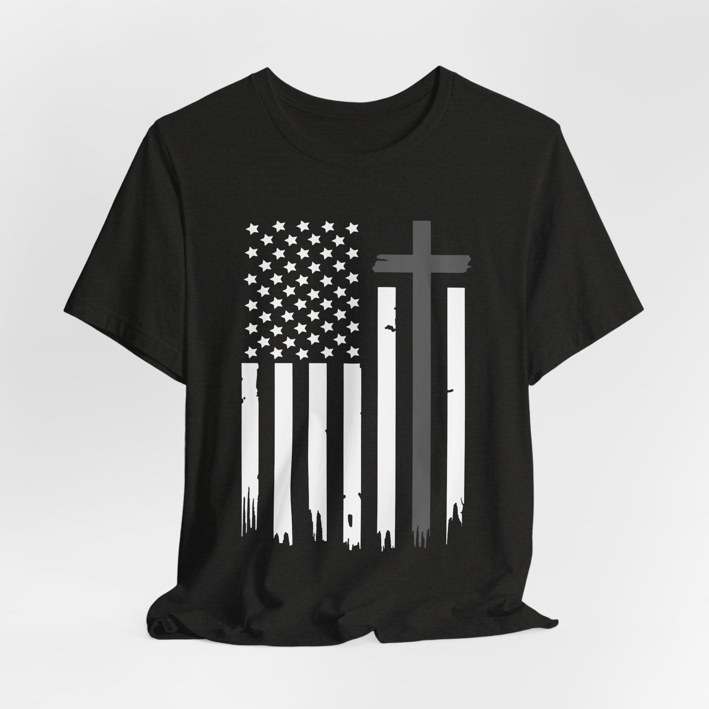 Christian American Flag T-Shirt — Cross & Stars Patriotic Tee