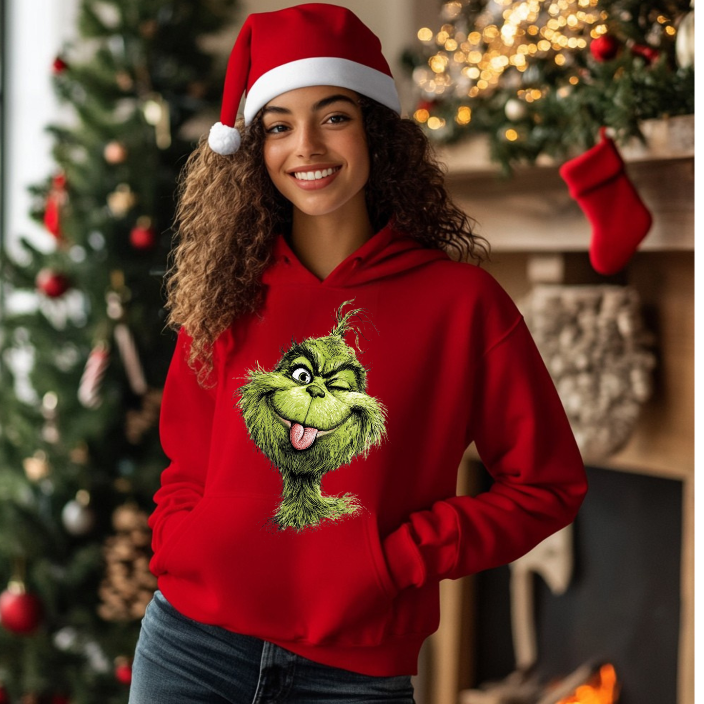 Winking Grinch Christmas Hoodie – Soft, Cozy & Unisex