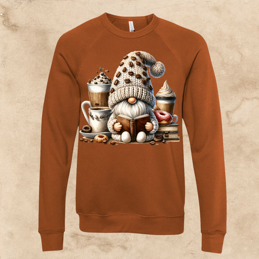 Coffee Gnome Sweatshirt for Adults with whimsical design and cozy vibes.