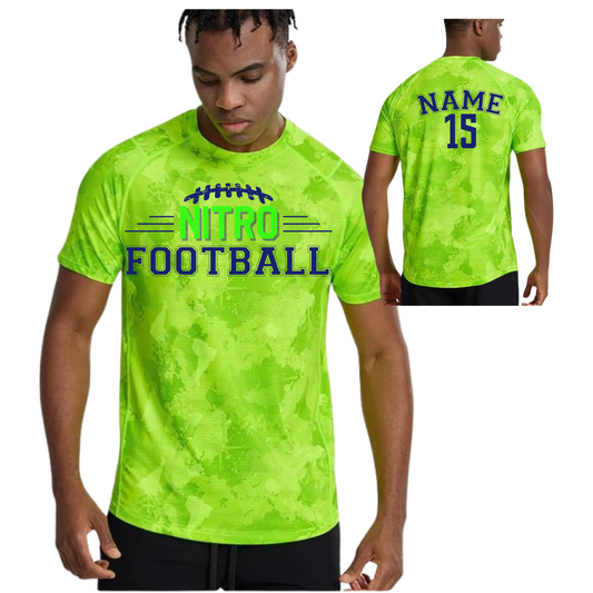 Men's Nitro Neon Green Collection breathable dry-fit football shirt with customizable name and number.