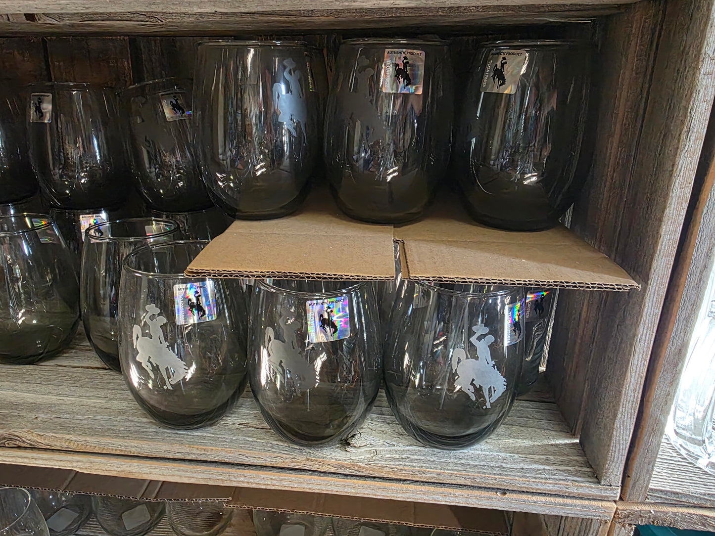 Wyoming Cowboy Etched Wine glasses