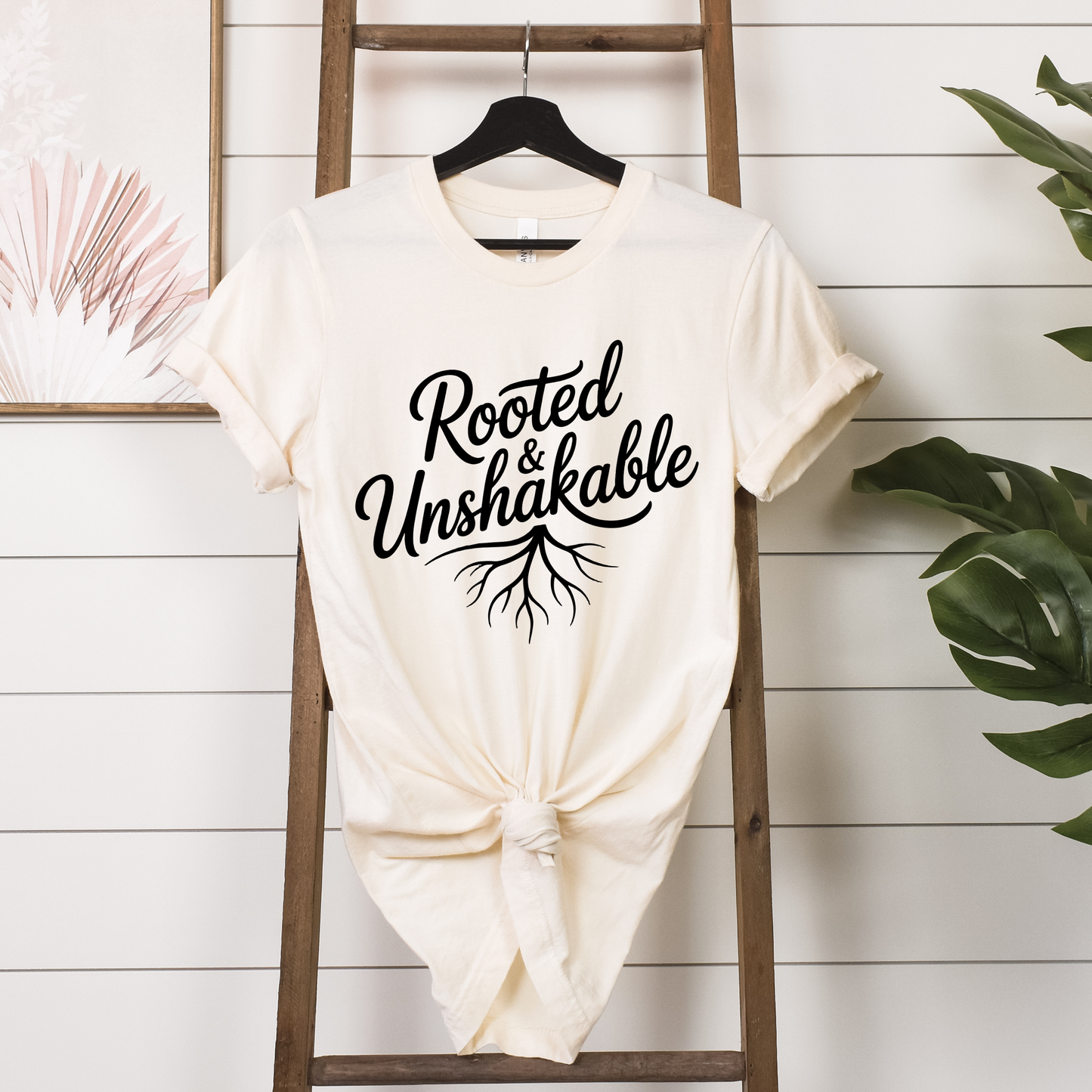 Rooted & Unshakable Women’s Graphic Tee – Faith Inspired Shirt