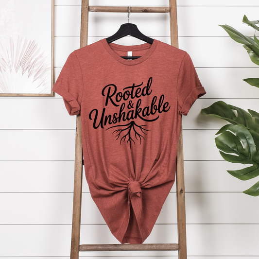 Rooted & Unshakable Women’s Graphic Tee – Faith Inspired Shirt