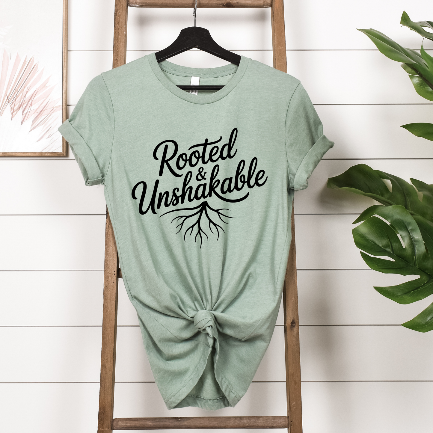 Rooted & Unshakable Women’s Graphic Tee – Faith Inspired Shirt