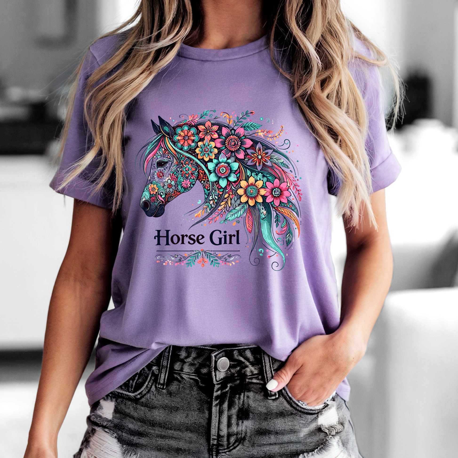 floral horse shirt - purple
