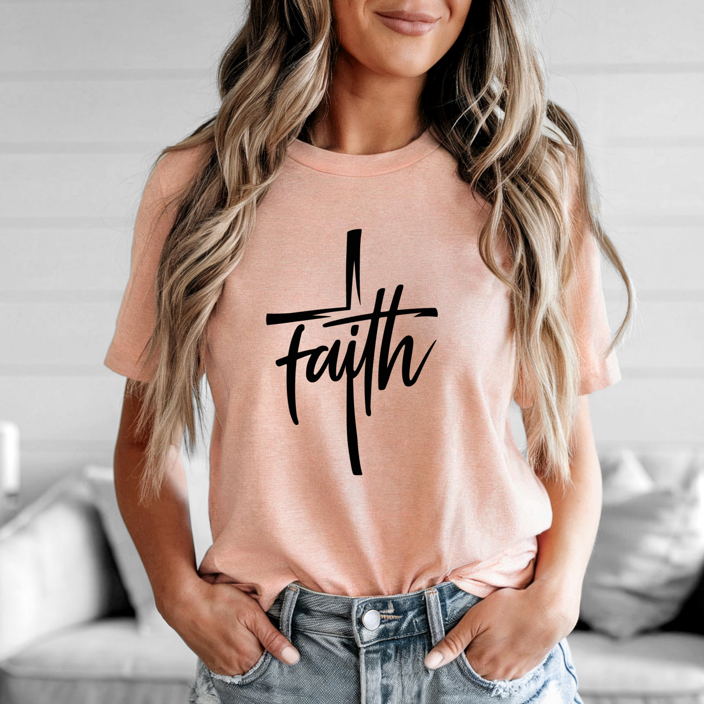 Faith Cross Shirt – Minimalist Christian Graphic Tee for Women