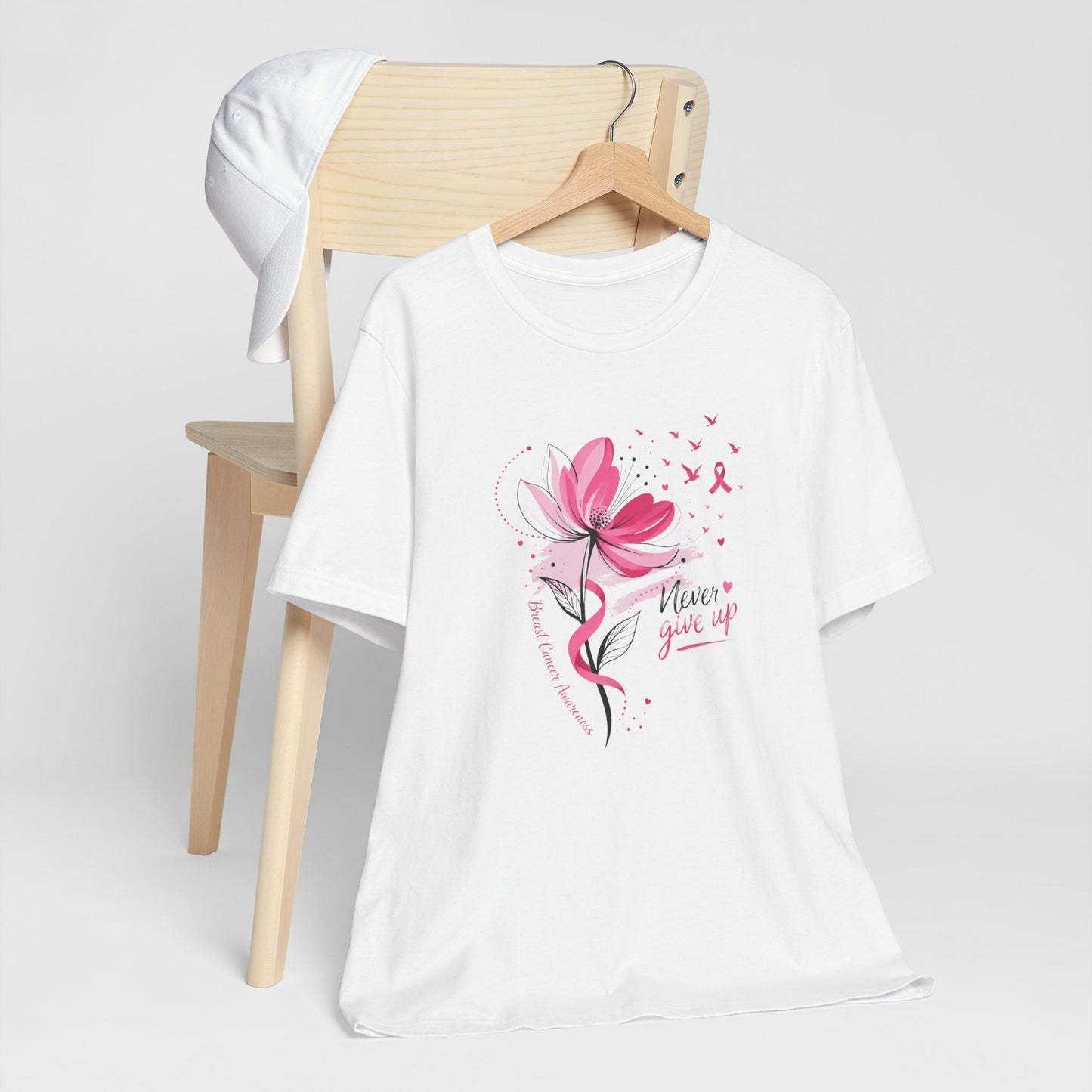 Never Give Up Floral Breast Cancer Awareness Tee
