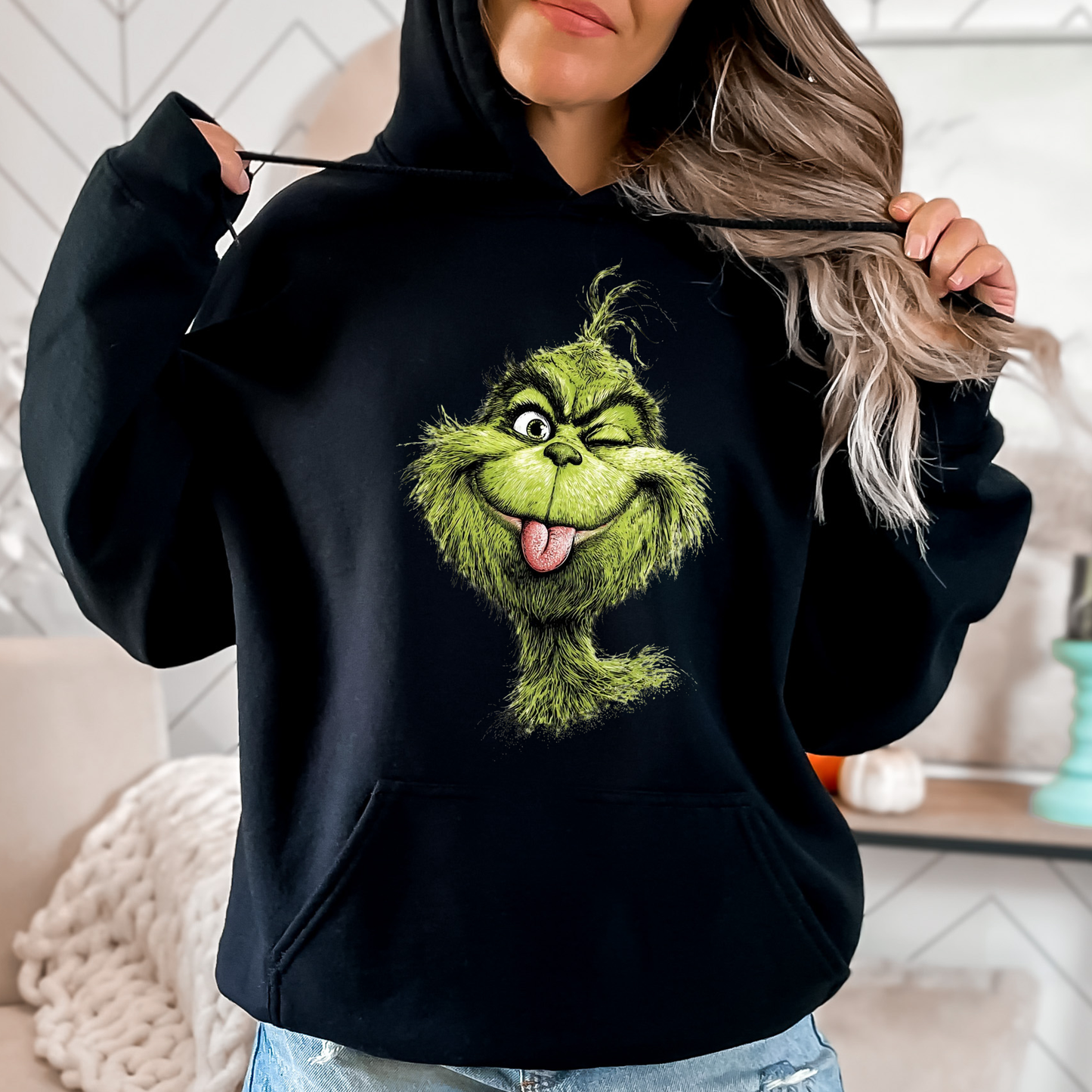 Winking Grinch Christmas Hoodie – Soft, Cozy & Unisex