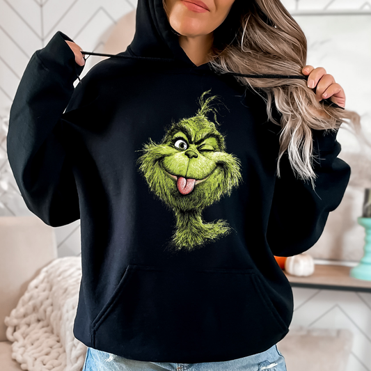 Winking Grinch Christmas Hoodie – Soft, Cozy & Unisex