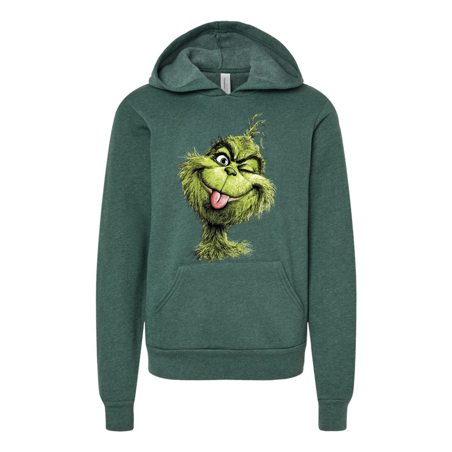 Youth Winking Grinch Hoodie – Soft, Cozy & Full of Holiday Fun!