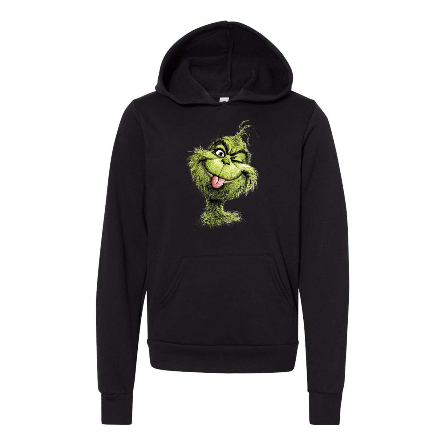Youth Winking Grinch Hoodie – Soft, Cozy & Full of Holiday Fun!