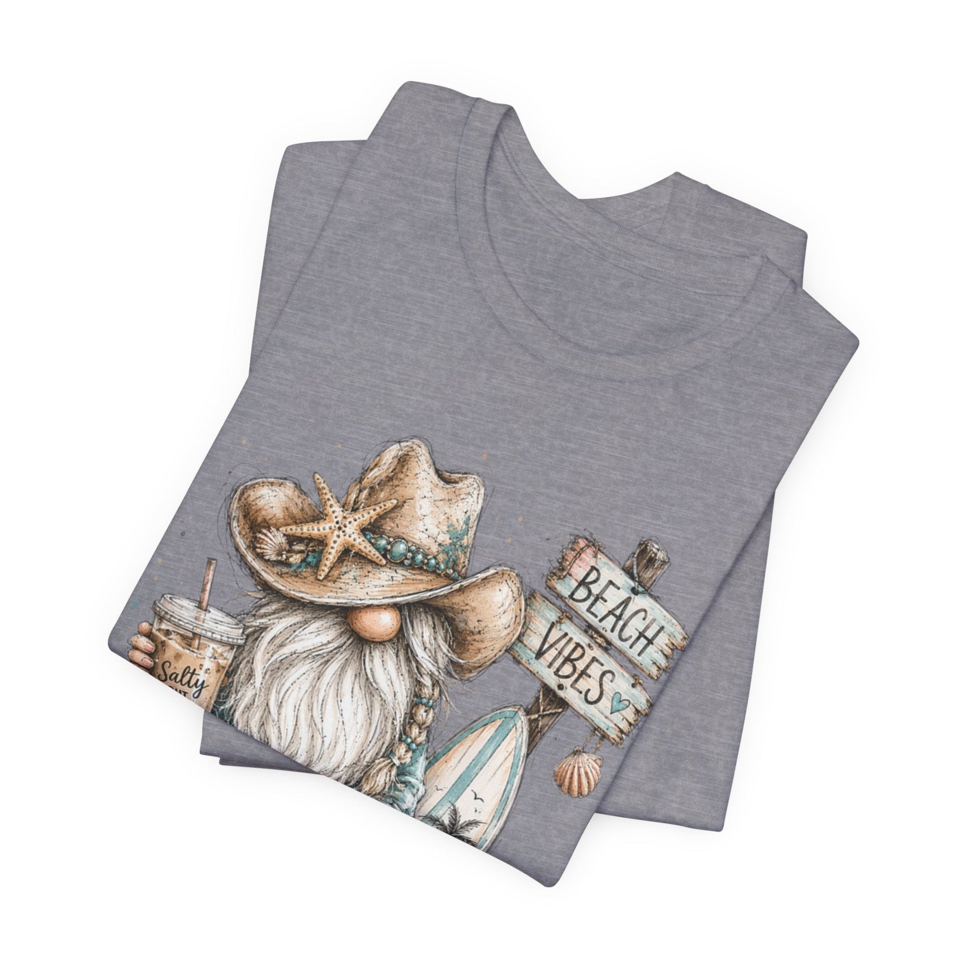 Coastal Cowgirl Beach Gnome watercolor tee with turquoise accents and cowboy boots