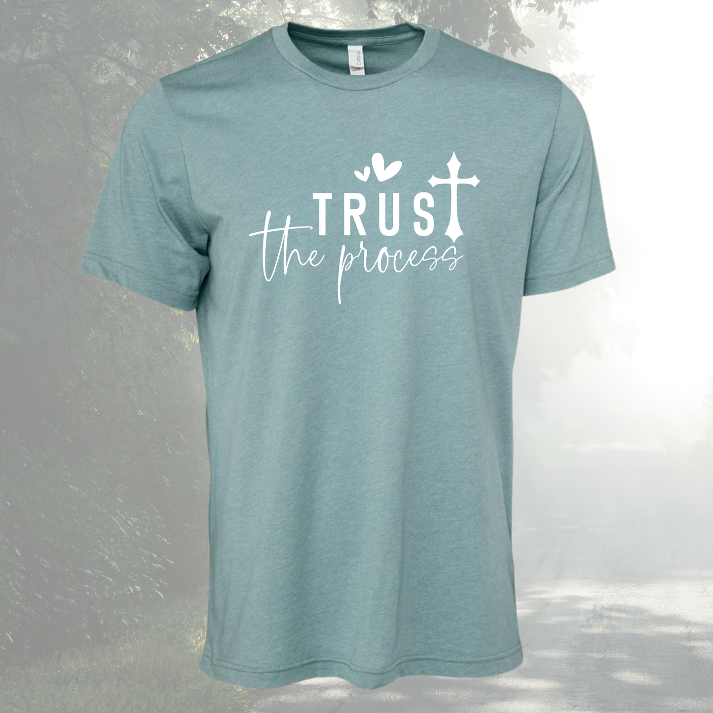 Unisex crew neck tee with "Trust the Process" message for motivation and style.