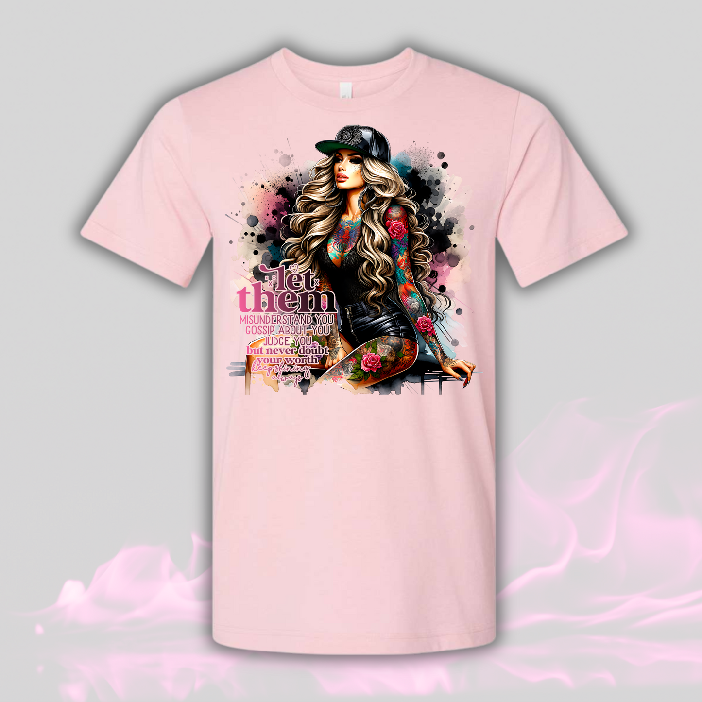 Let Them Tatoo Shirt with tattooed woman design, unisex crew neck, high-quality fabric.