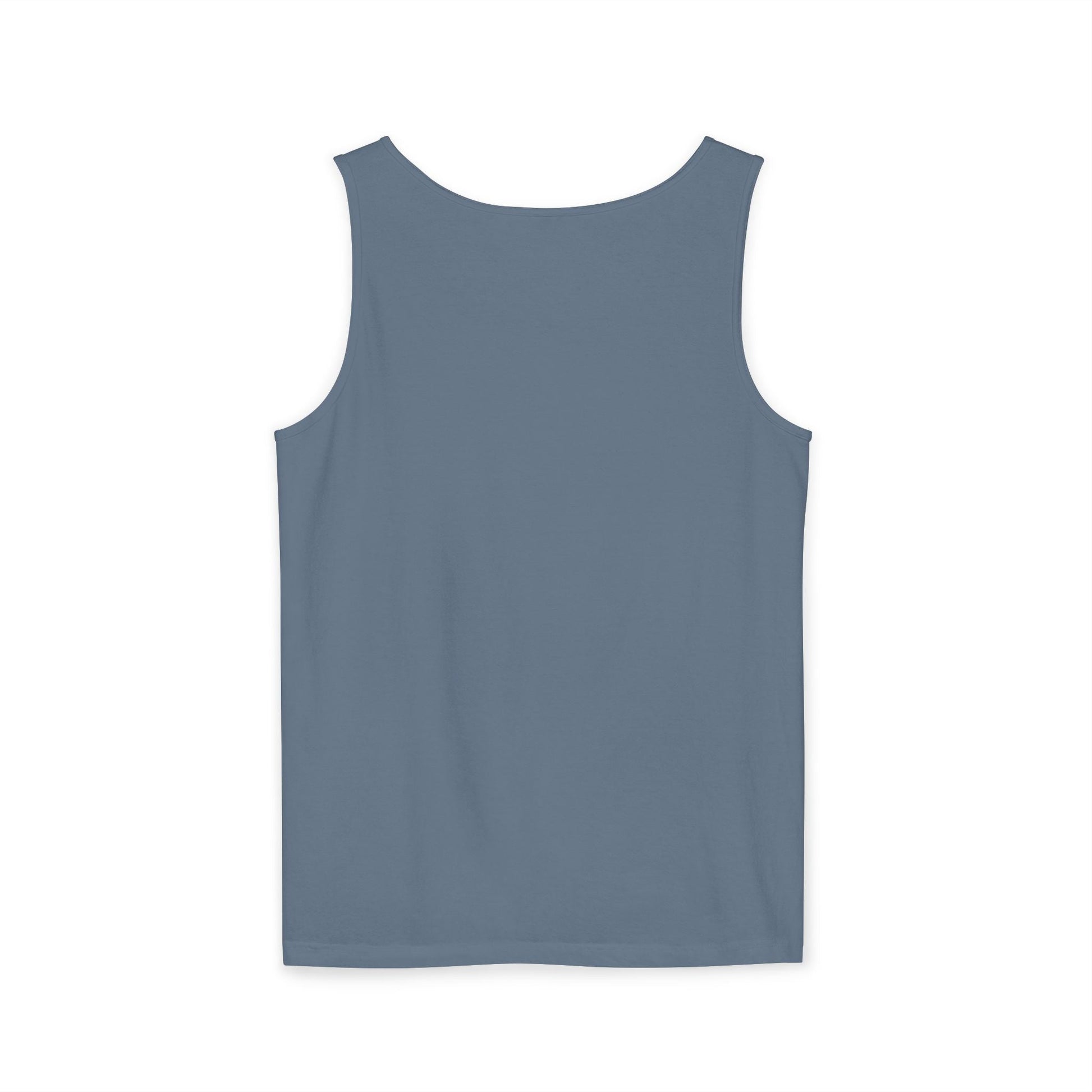 Patriotic watercolor flower tank top with indigo and rust floral print on soft, relaxed cotton fabric