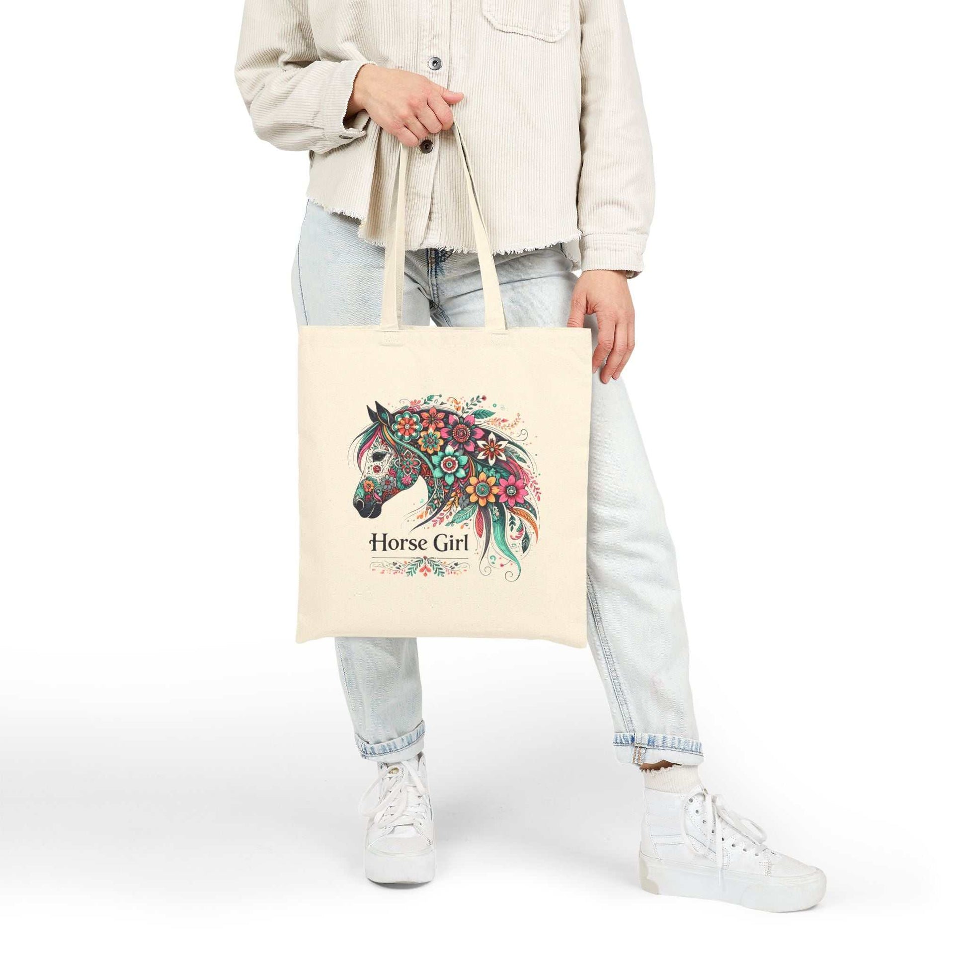 Horse Girl Floral Canvas Tote Bag
