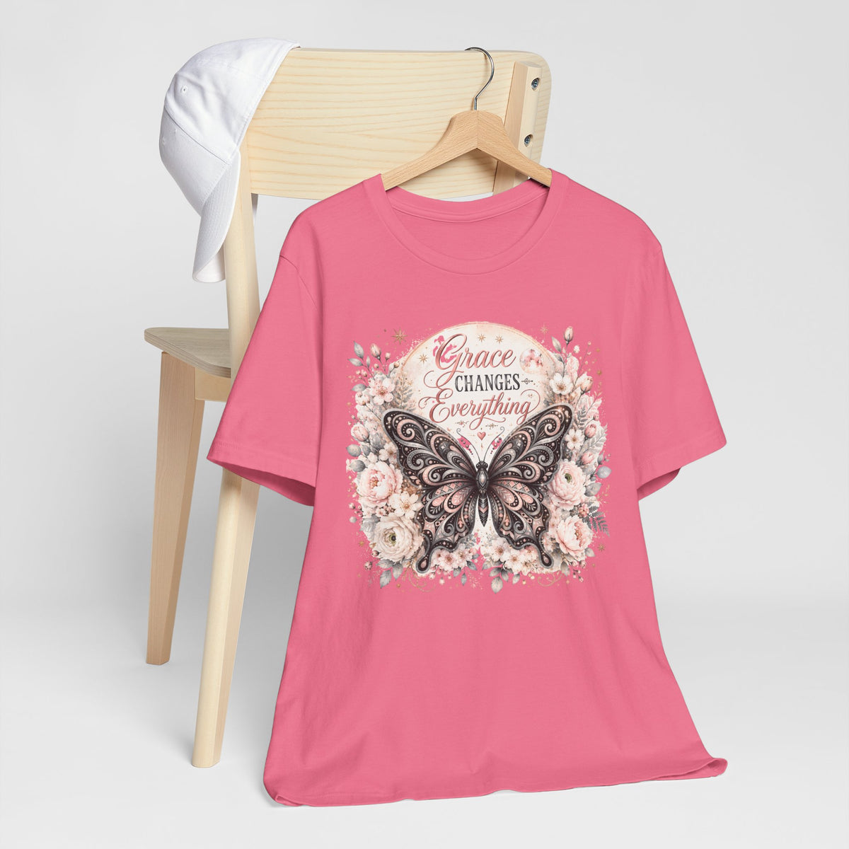 Grace Changes Everything Butterfly Graphic Tee | Inspirational Floral Christian Shirt | Women's Faith T-Shirt
