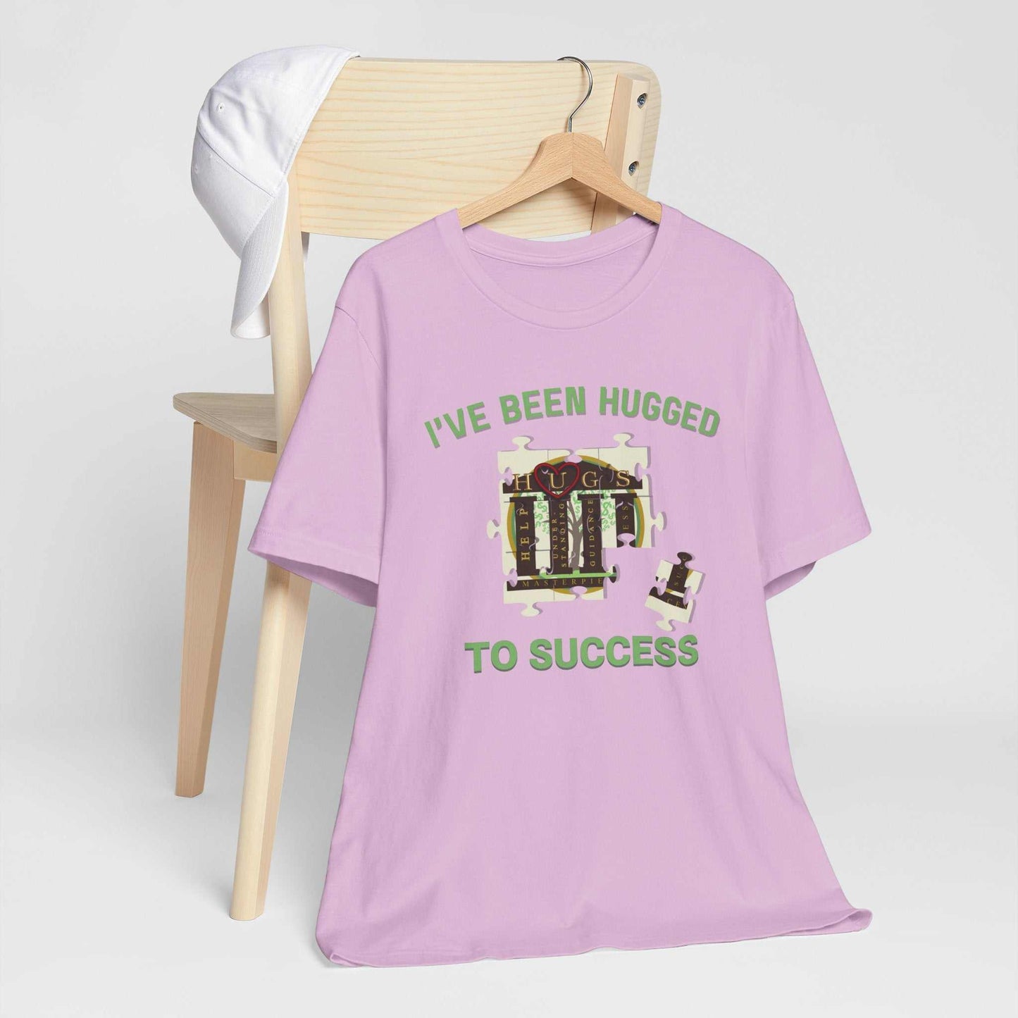 I've Been Hugged to Success vintage mech print soft cotton tee in natural color