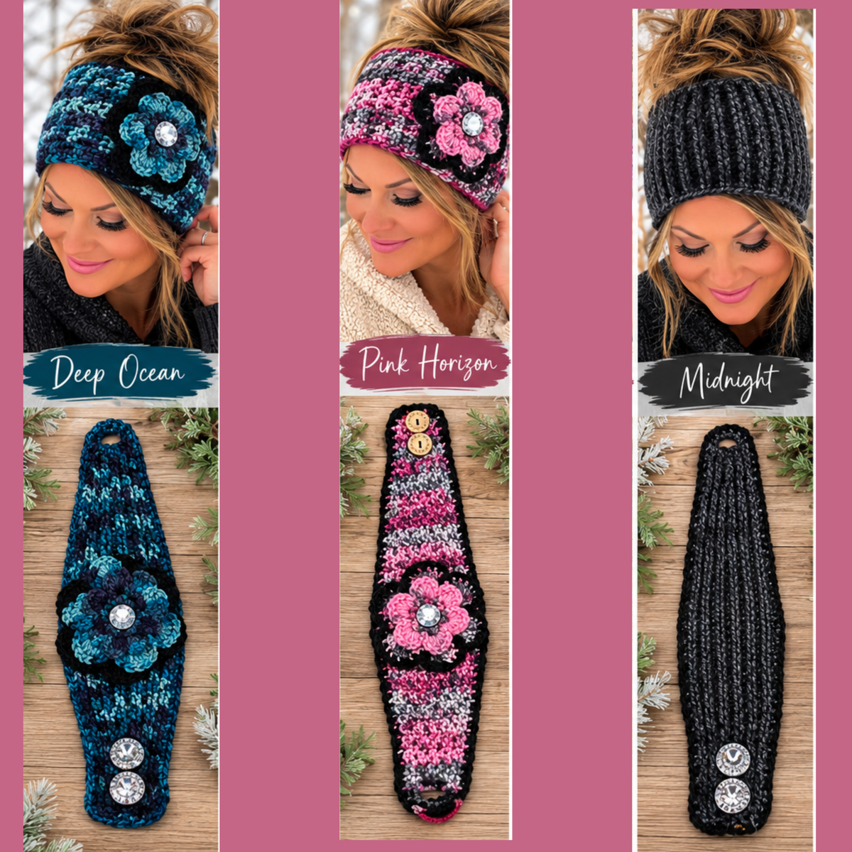 Hand-Crocheted Flower Ear Warmer Headbands | Adjustable
